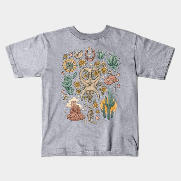 The Desert Sunflowers | Dinosaur Skull Southwest Art Kids T-Shirt by OMEGAFAUNA